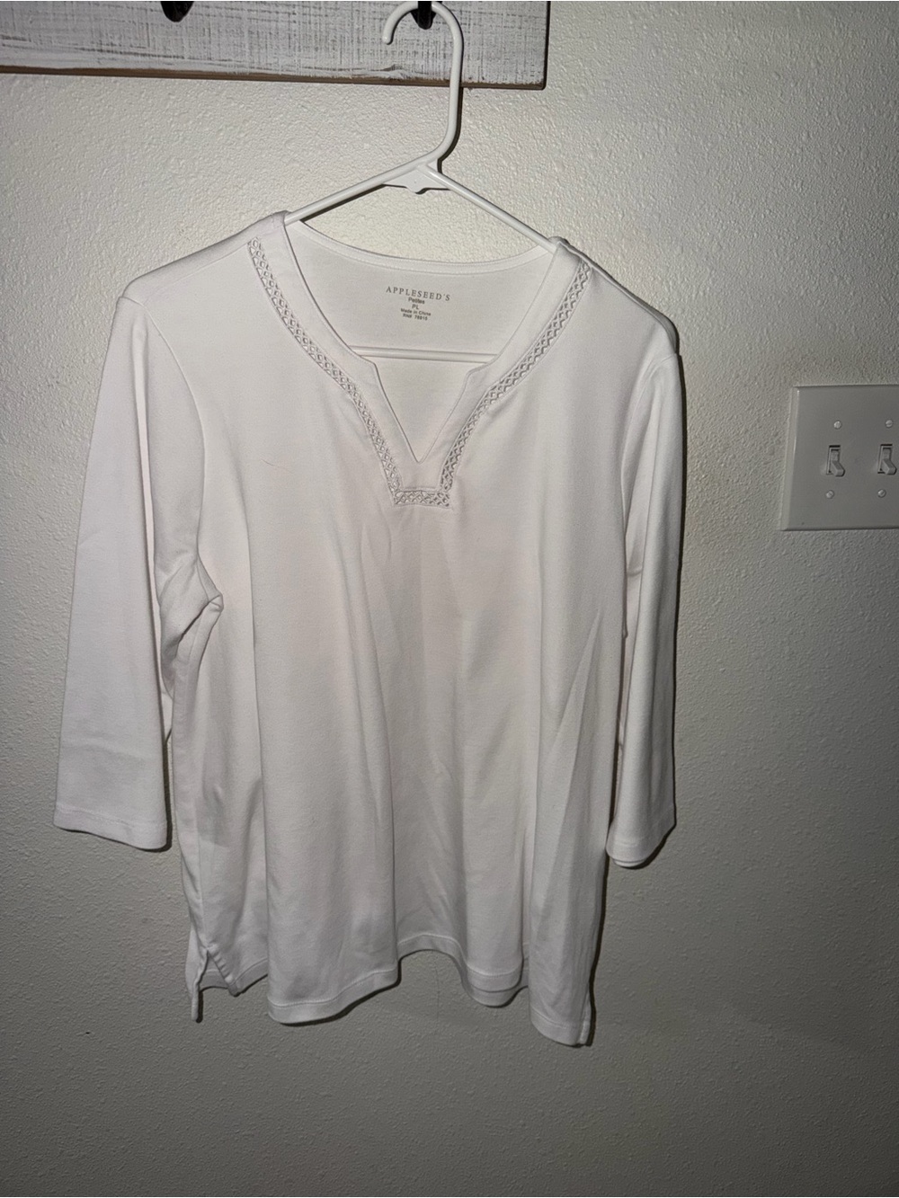 Appleseed's White Braided V-Neck 3/4 Sleeve Tunic NWOT